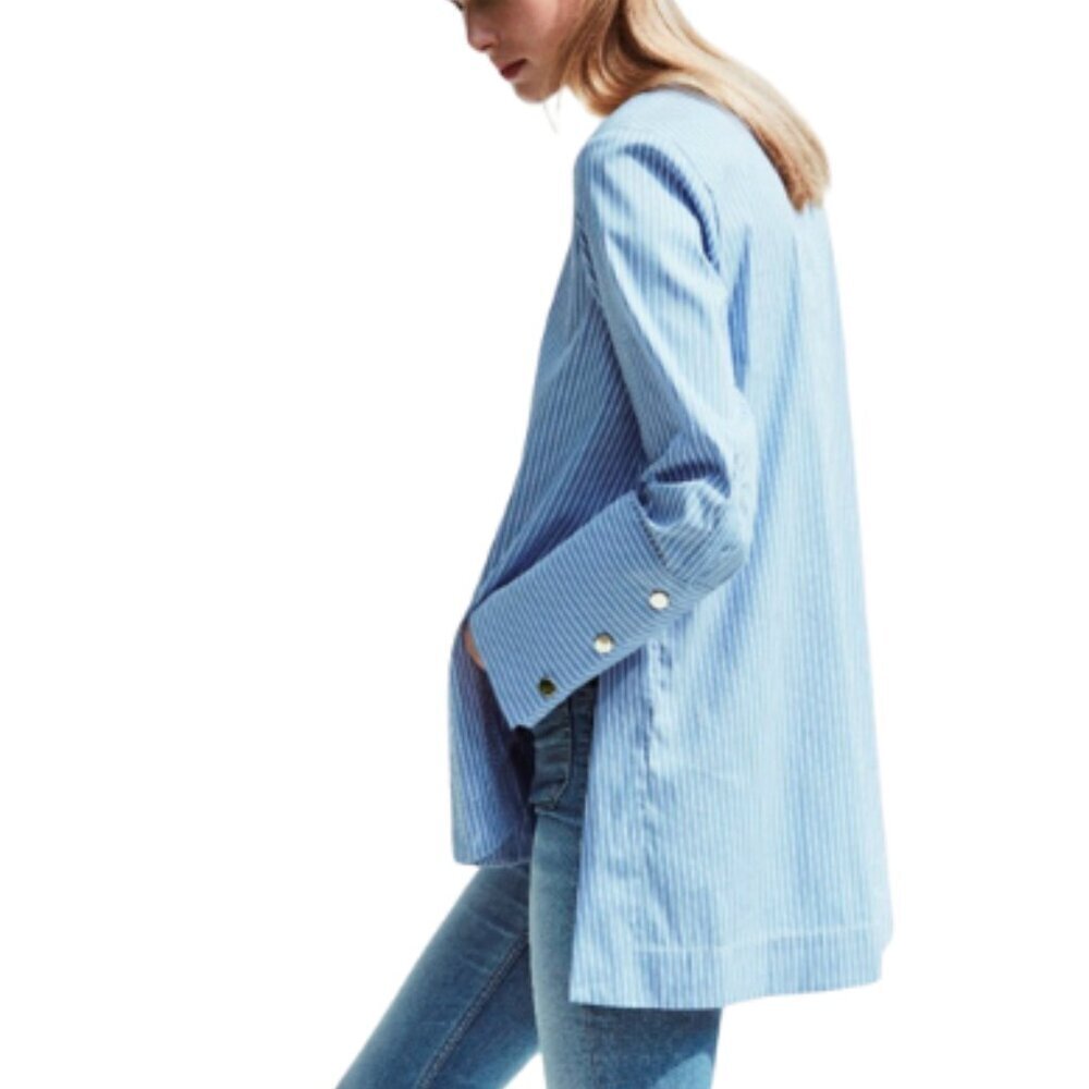 Zara Womens Small Striped Long Sleeve Blue Shirt